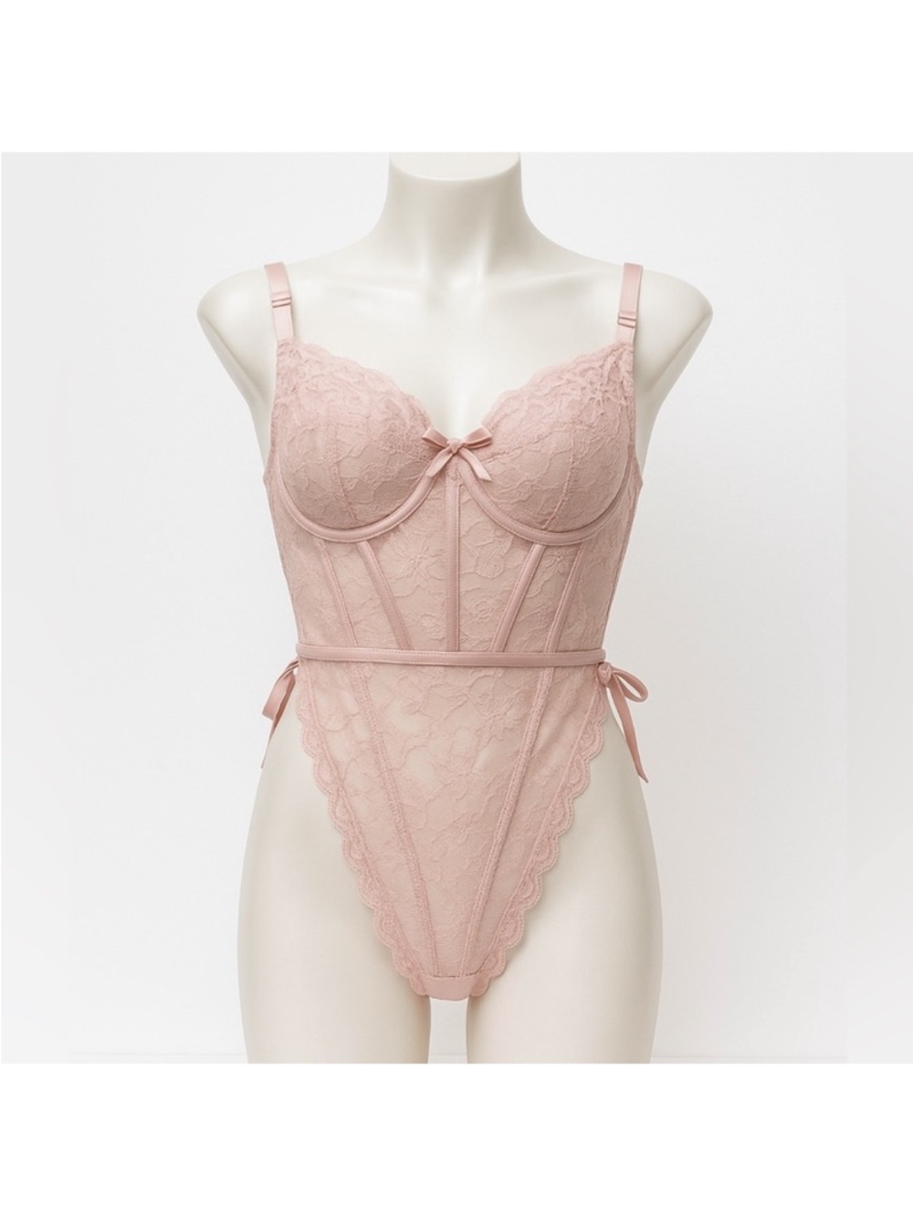 Victoria's Secret Pink Lace Bra Bodysuit lingerie Teddy Sz XL NWT